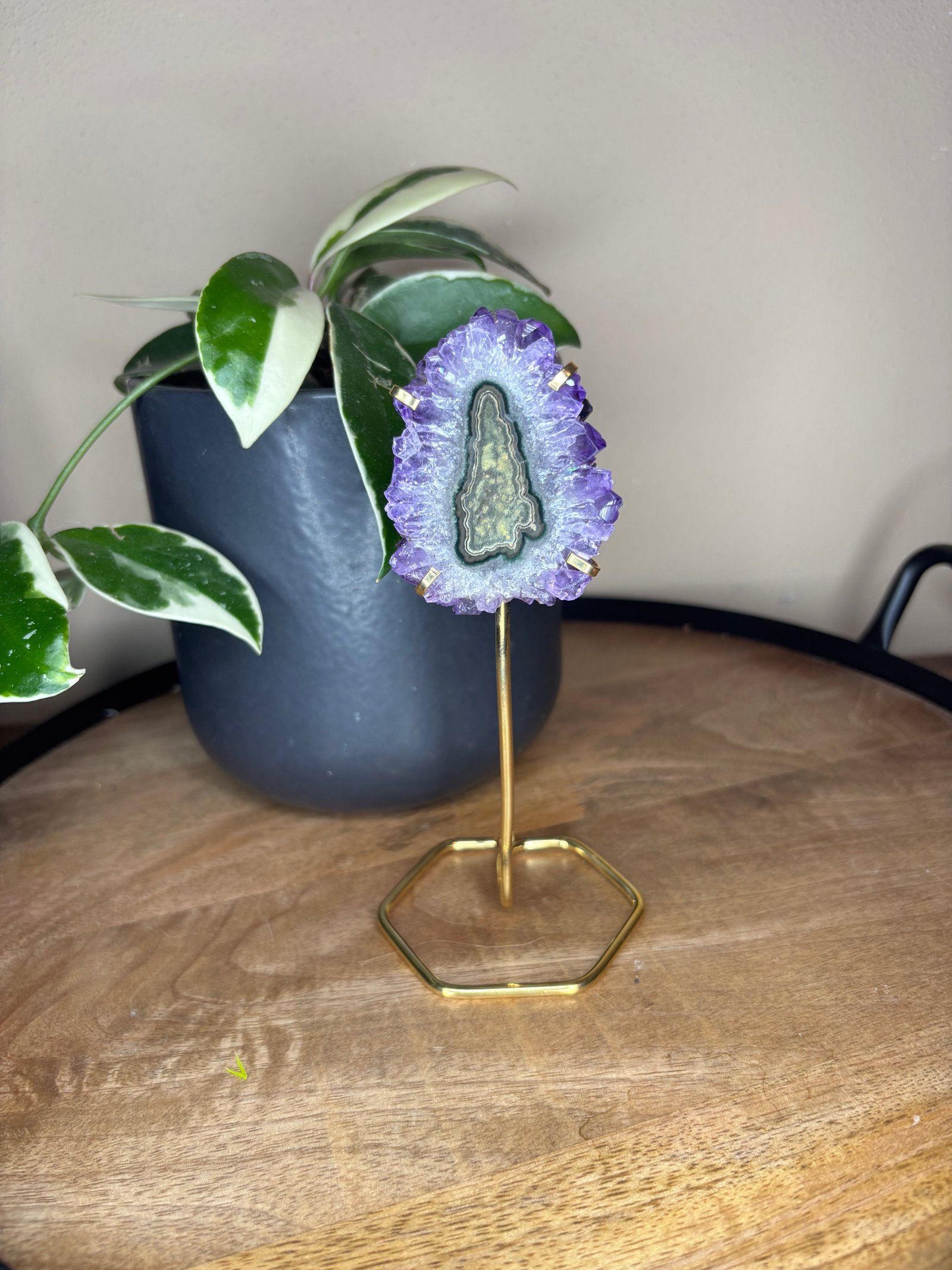Amethyst stalactite on stand