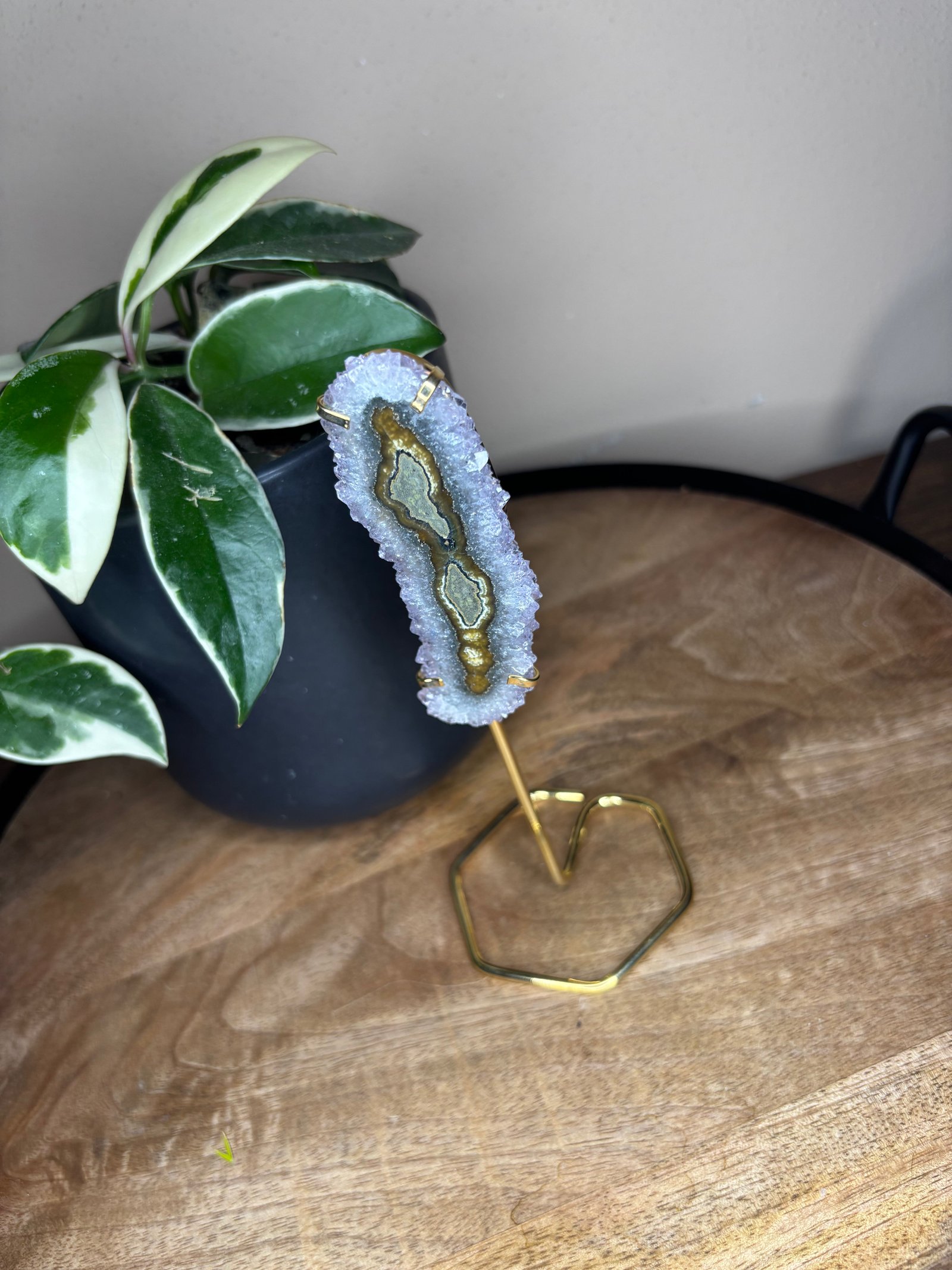 Amethyst stalactite on stand