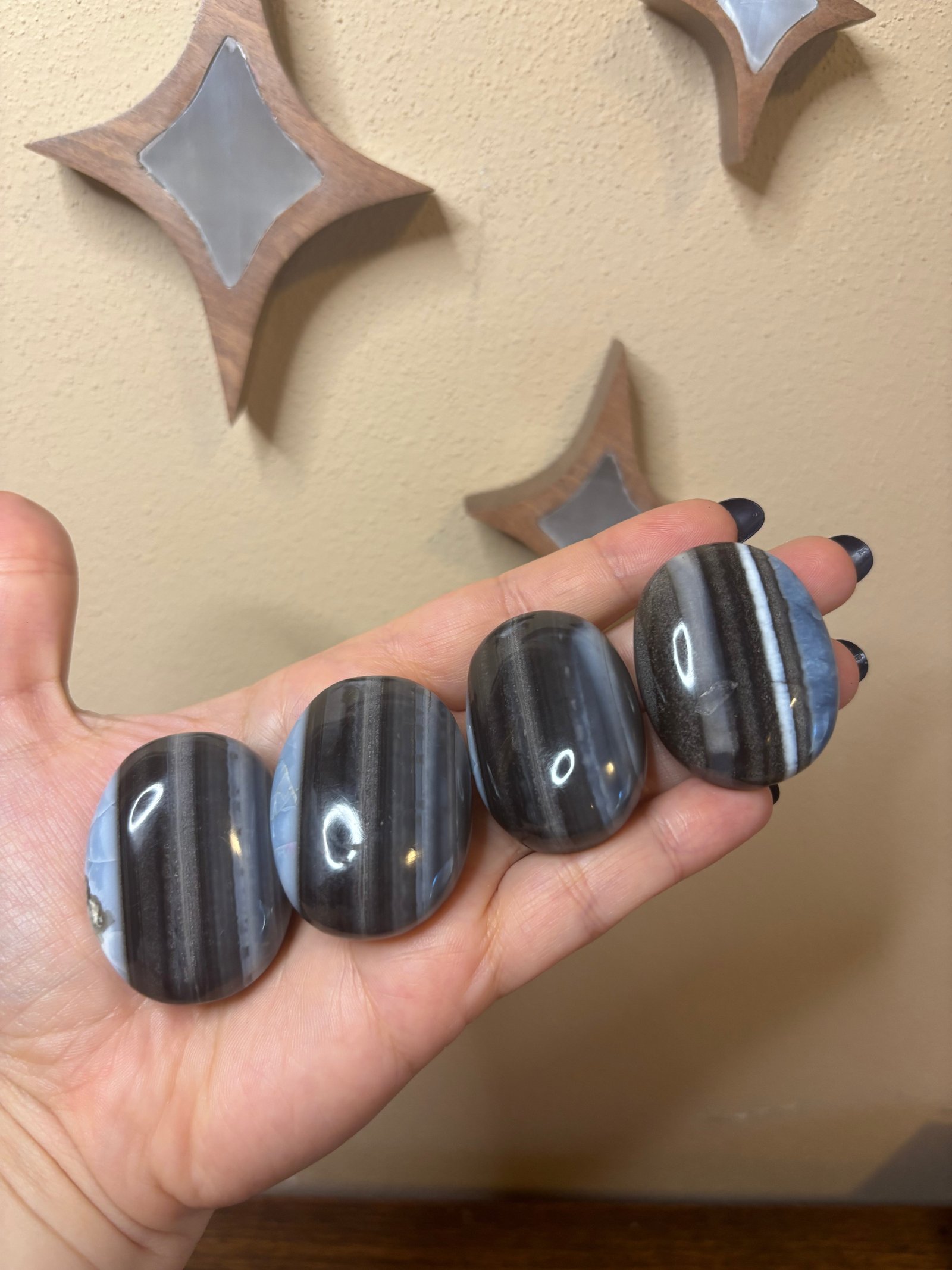 Blue opal/calcite palm stones